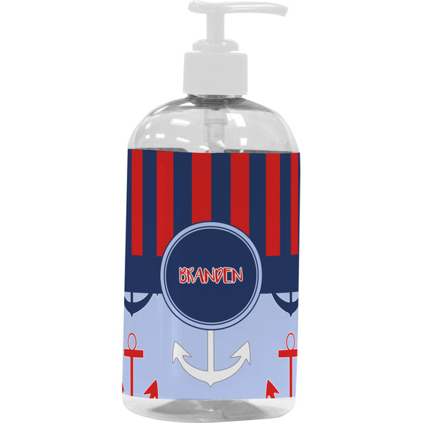 Custom Classic Anchor & Stripes Plastic Soap / Lotion Dispenser (16 oz - Large - White) (Personalized)