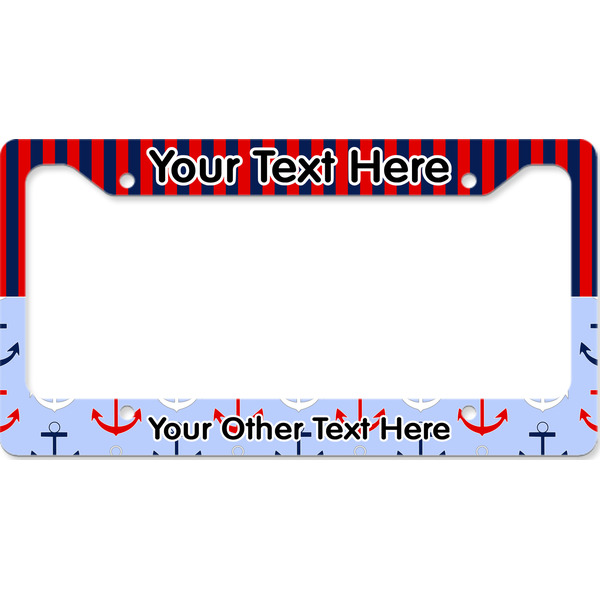 Custom Classic Anchor & Stripes License Plate Frame - Style B (Personalized)
