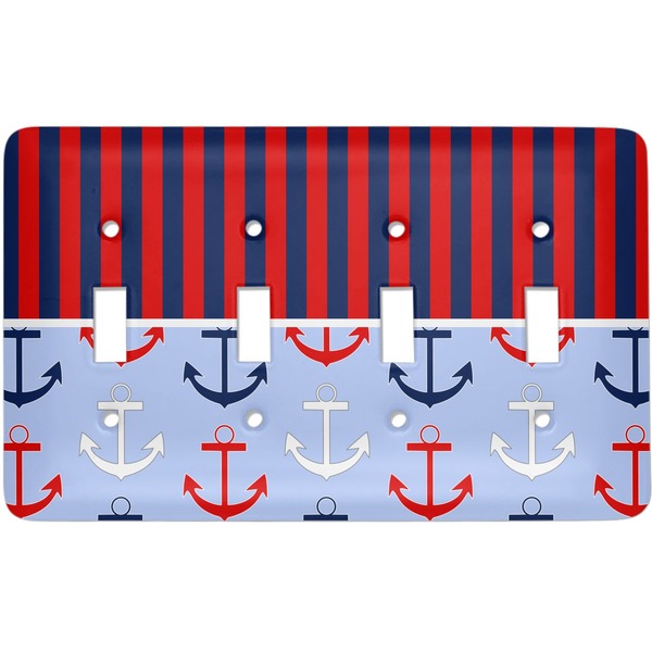 Custom Classic Anchor & Stripes Light Switch Cover (4 Toggle Plate)