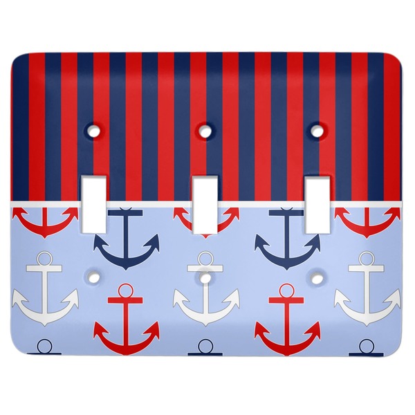 Custom Classic Anchor & Stripes Light Switch Cover (3 Toggle Plate)
