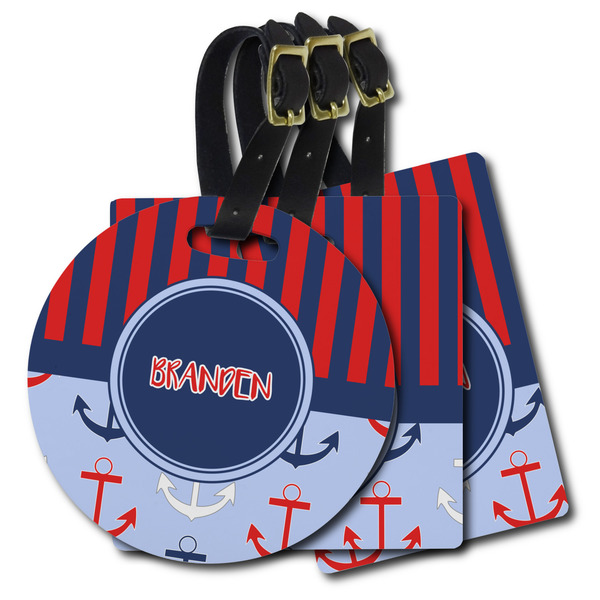 Custom Classic Anchor & Stripes Plastic Luggage Tag (Personalized)