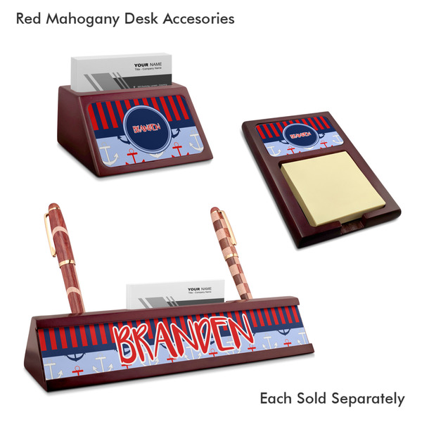 Classic Anchor & Stripes Mahogany Desk Accessories