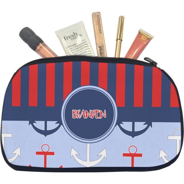 Custom Classic Anchor & Stripes Makeup / Cosmetic Bag - Medium w/ Name or Text