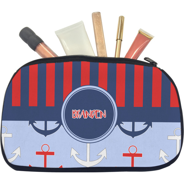 Custom Classic Anchor & Stripes Makeup / Cosmetic Bag - Medium w/ Name or Text