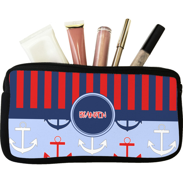 Custom Classic Anchor & Stripes Makeup / Cosmetic Bag - Small w/ Name or Text