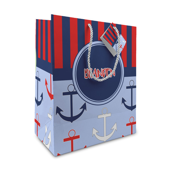 Custom Classic Anchor & Stripes Medium Gift Bag (Personalized)
