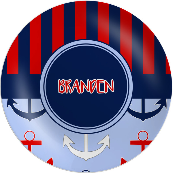 Custom Classic Anchor & Stripes Melamine Plate (Personalized)