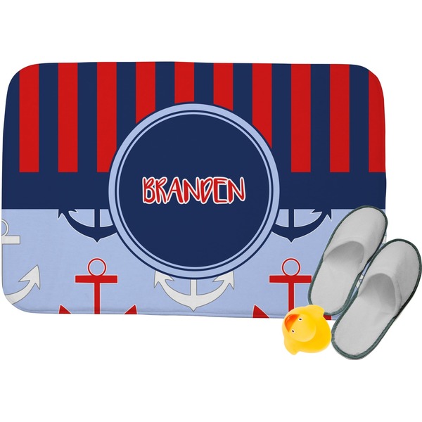 Custom Classic Anchor & Stripes Memory Foam Bath Mat (Personalized)