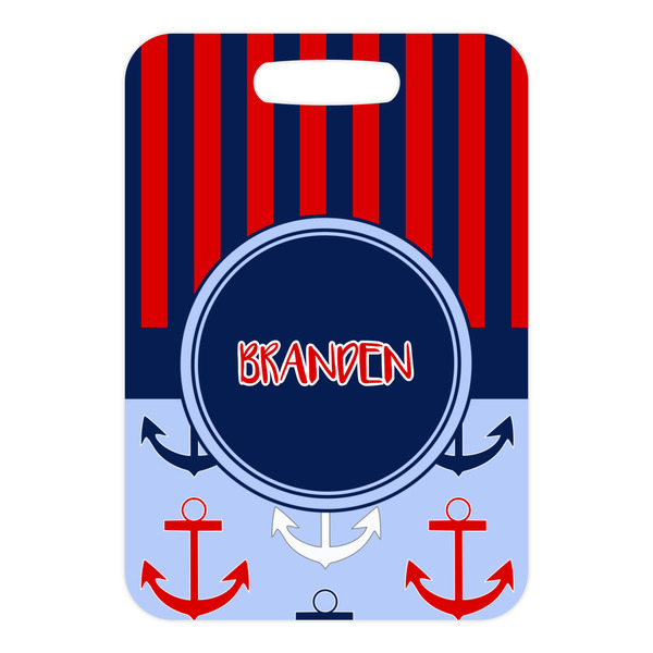 Classic Anchor & Stripes Metal Luggage Tag - Front Without Strap