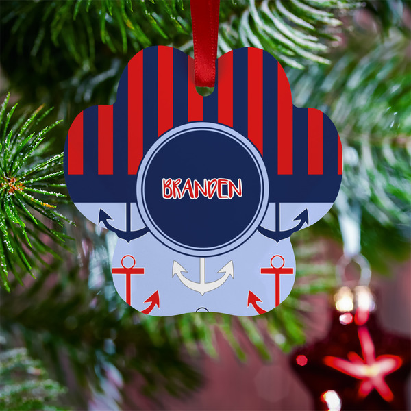 Classic Anchor & Stripes Metal Paw Ornament - Lifestyle