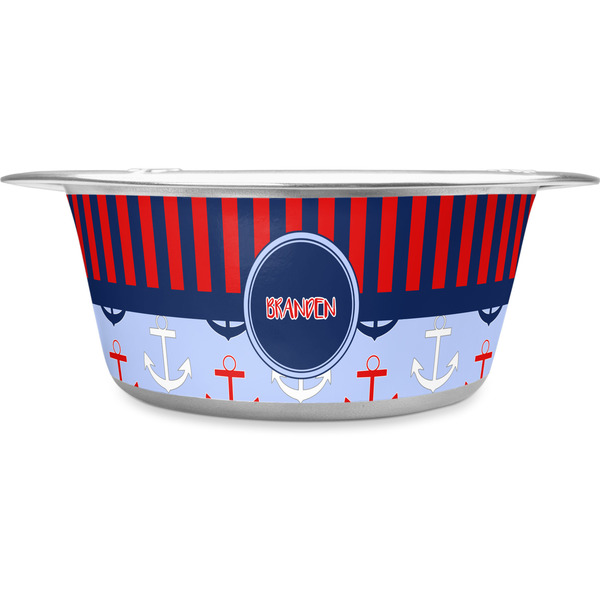Custom Classic Anchor & Stripes Stainless Steel Dog Bowl (Personalized)
