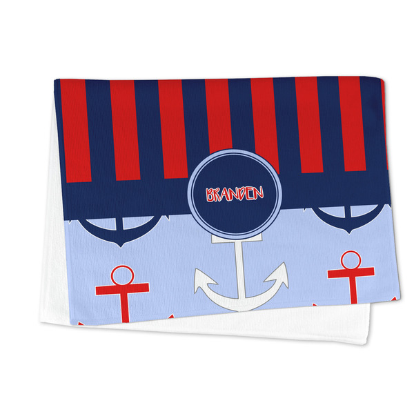 Classic Anchor & Stripes Microfiber Dish Towel - FOLDED HALF