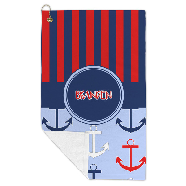 Classic Anchor & Stripes Microfiber Golf Towels - FOLD