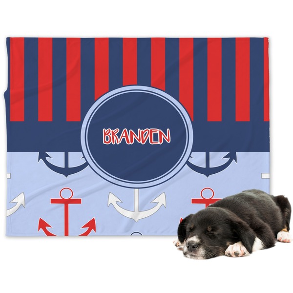 Custom Classic Anchor & Stripes Dog Blanket - Large (Personalized)
