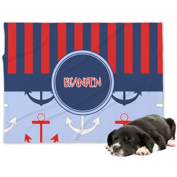 Custom Classic Anchor & Stripes Dog Blanket (Personalized)