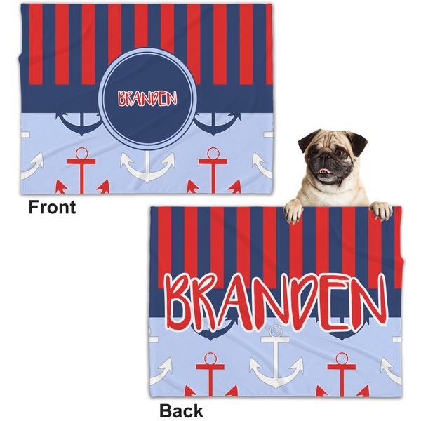 Classic Anchor & Stripes Microfleece Dog Blanket - Regular - Front & Back