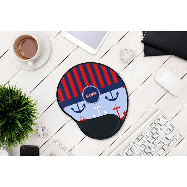 Classic Anchor & Stripes Mouse Pad with Wrist Rest - LIFESYTLE 1
