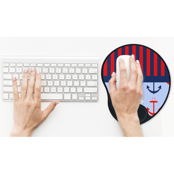 Classic Anchor & Stripes Mouse Pad with Wrist Rest - LIFESYTLE 2 (in use)