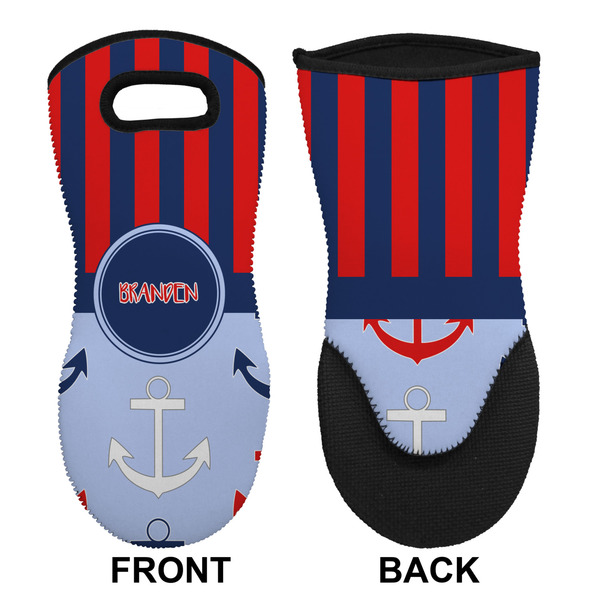 Classic Anchor & Stripes Neoprene Oven Mitt (Front & Back)