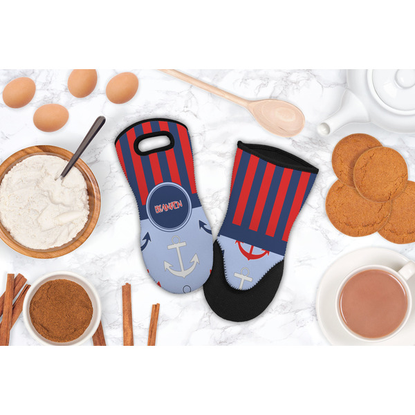Classic Anchor & Stripes Neoprene Oven Mitt - Lifestyle Image