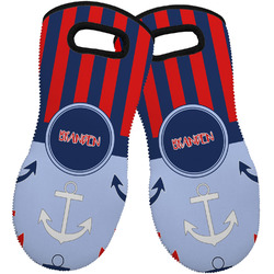 Classic Anchor & Stripes Neoprene Oven Mitts - Set of 2 w/ Name or Text