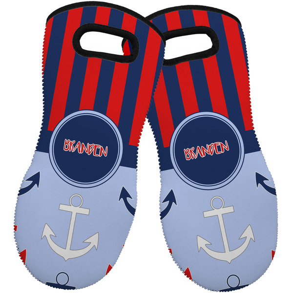 Classic Anchor & Stripes Neoprene Oven Mitt -Set of 2 - Front