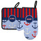 Classic Anchor & Stripes Left Oven Mitt & Pot Holder Set w/ Name or Text