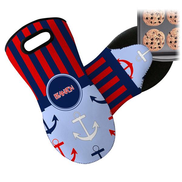 Classic Anchor & Stripes Neoprene Oven Mitt