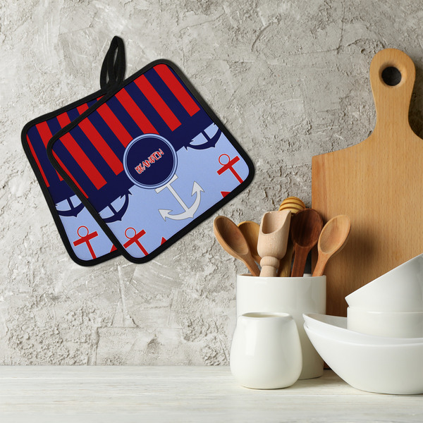 Classic Anchor & Stripes Neoprene Pot Holder - Set of 2  LIFESTYLE