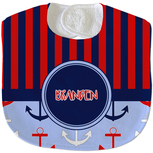 Custom Classic Anchor & Stripes Velour Baby Bib w/ Name or Text