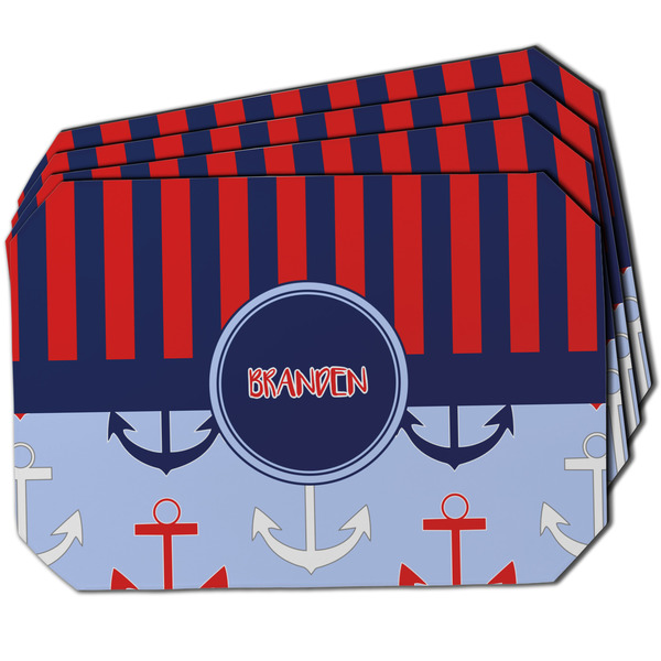 Custom Classic Anchor & Stripes Dining Table Mat - Octagon w/ Name or Text