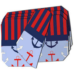 Classic Anchor & Stripes Dining Table Mat - Octagon - Set of 4 (Double-SIded) w/ Name or Text