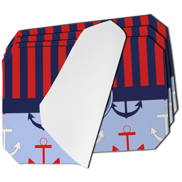 Custom Classic Anchor & Stripes Dining Table Mat - Octagon - Set of 4 (Single-Sided) w/ Name or Text