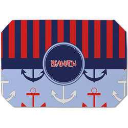Classic Anchor & Stripes Dining Table Mat - Octagon (Single-Sided) w/ Name or Text