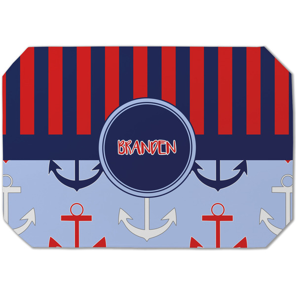 Custom Classic Anchor & Stripes Dining Table Mat - Octagon (Single-Sided) w/ Name or Text