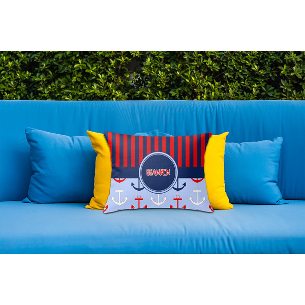 Classic Anchor & Stripes Outdoor Throw Pillow  - LIFESTYLE (Rectangular - 20x14)