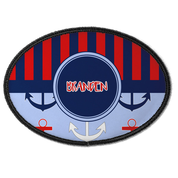 Custom Classic Anchor & Stripes Iron On Oval Patch w/ Name or Text