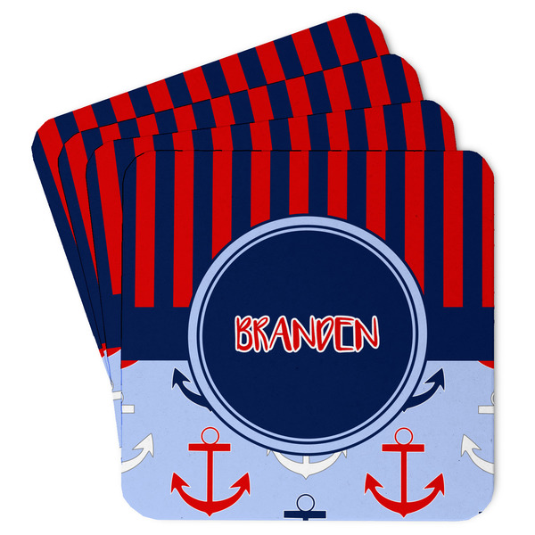 Custom Classic Anchor & Stripes Paper Coasters w/ Name or Text
