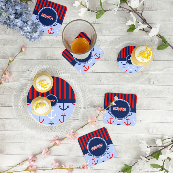 Classic Anchor & Stripes Paper Coasters - In Context