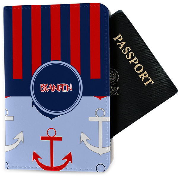 Custom Classic Anchor & Stripes Passport Holder - Fabric w/ Name or Text