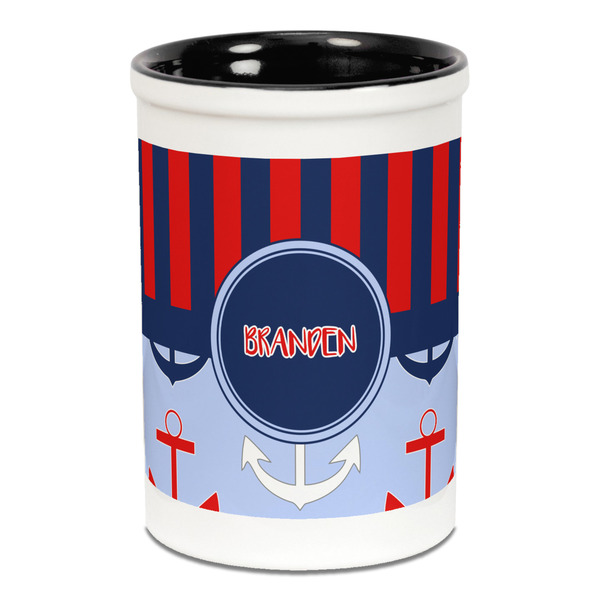 Classic Anchor & Stripes Pencil Holder - Black