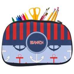 Classic Anchor & Stripes Neoprene Pencil Case - Medium w/ Name or Text