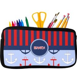 Classic Anchor & Stripes Neoprene Pencil Case - Small w/ Name or Text
