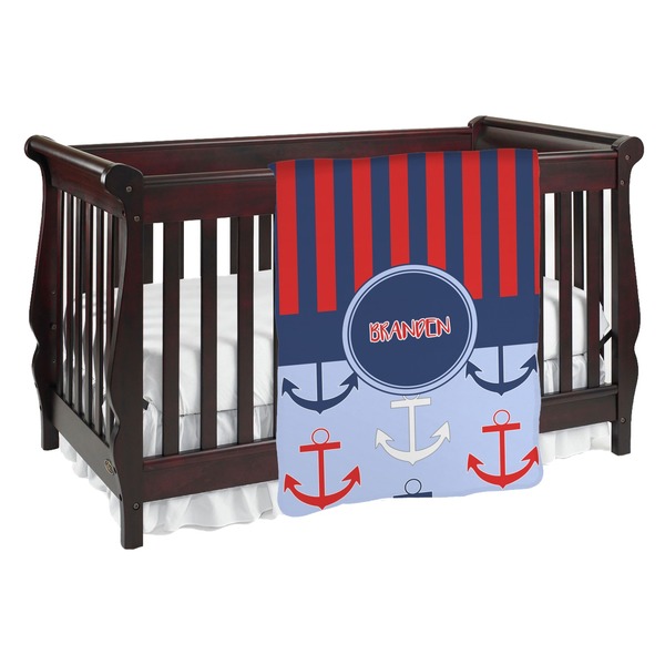 Custom Classic Anchor & Stripes Baby Blanket (Personalized)