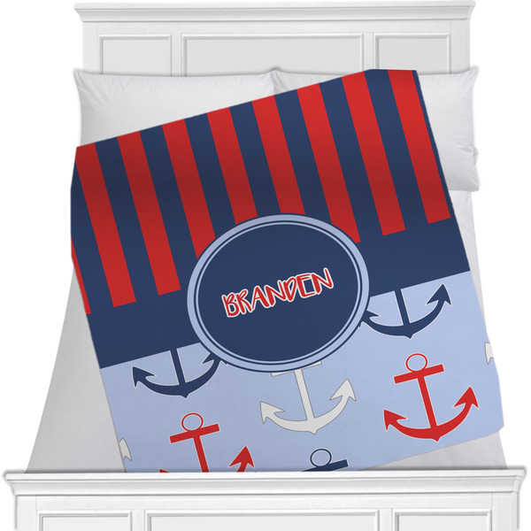 Custom Classic Anchor & Stripes Minky Blanket - Toddler / Throw - 60"x50" - Single Sided w/ Name or Text