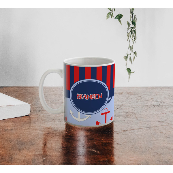 Classic Anchor & Stripes Personalized Coffee Mug - Lifestyle