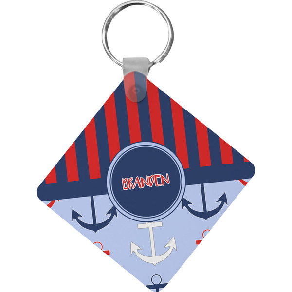 Custom Classic Anchor & Stripes Diamond Plastic Keychain w/ Name or Text