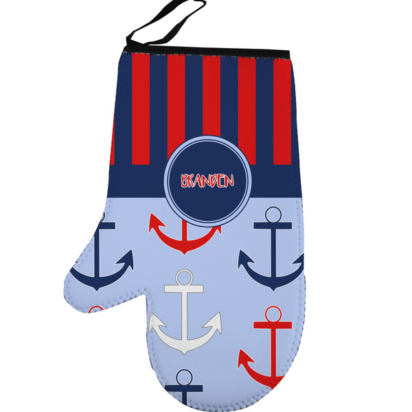 Classic Anchor & Stripes Personalized Oven Mitt - Left