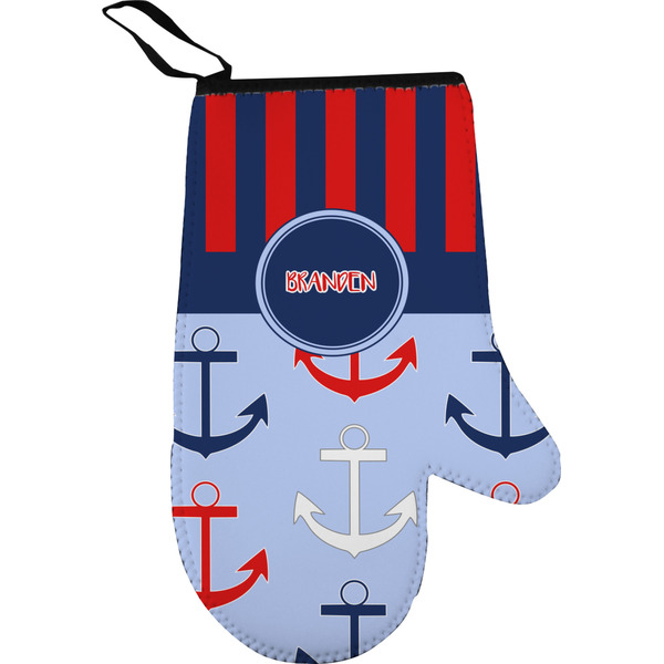 Custom Classic Anchor & Stripes Right Oven Mitt w/ Name or Text