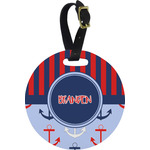 Classic Anchor & Stripes Plastic Luggage Tag - Round (Personalized)